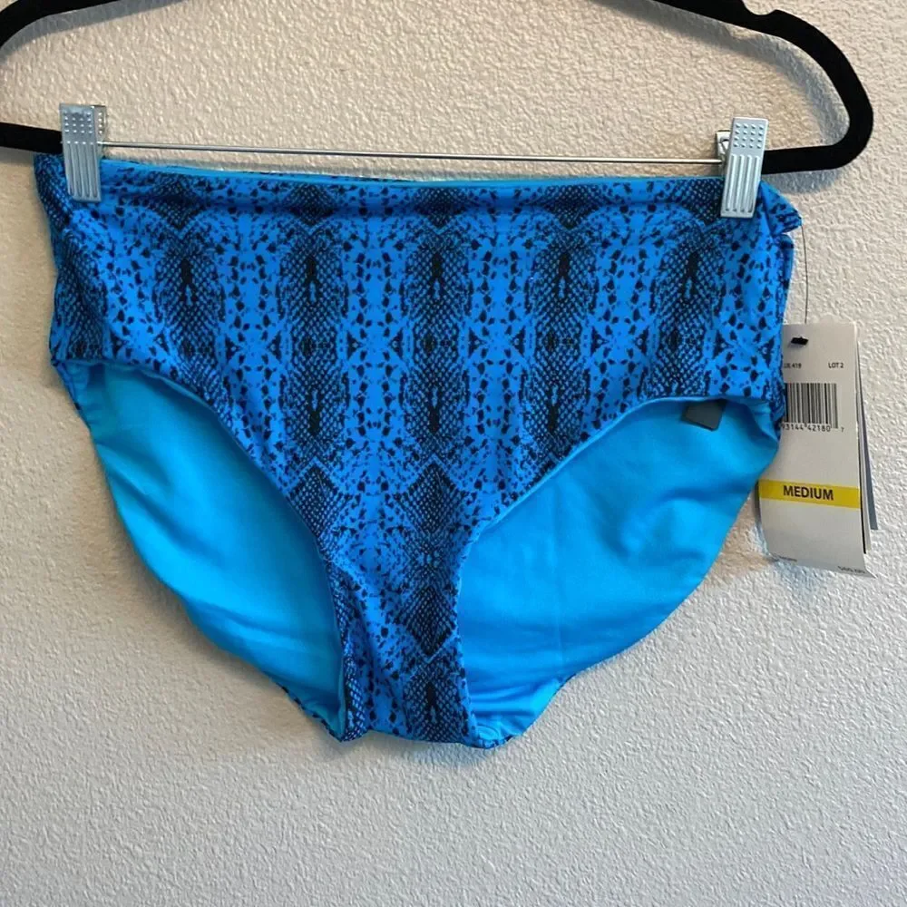 NWT- Coco Reef- blue snakeskin high waisted reversible bikini bottom- Size Med